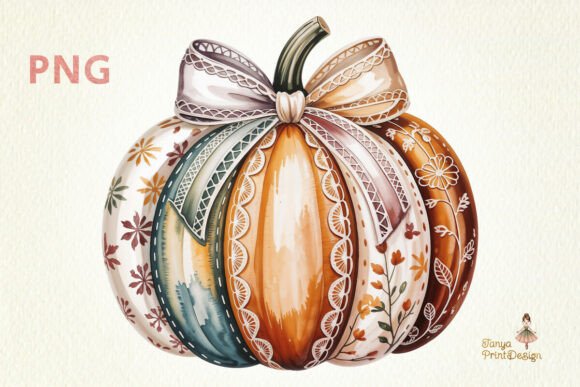 BOHO Pumpkin Clipart with Bow Autumn PNG: A Versatile Design for Fall Creativity