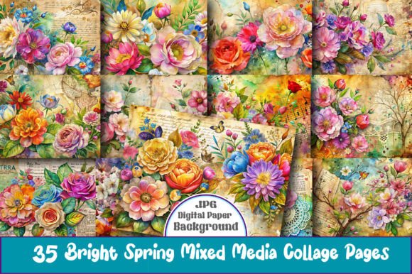 Bright Spring Mixed Media Collage Pages: A Versatile Digital Resource for Creative Projects