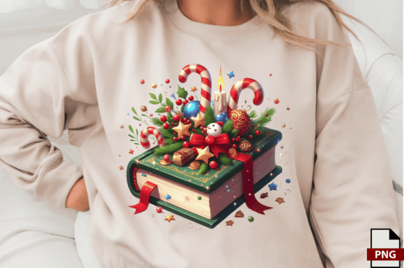 Elevating Holiday Merchandise with Books Christmas Clipart PNG Design