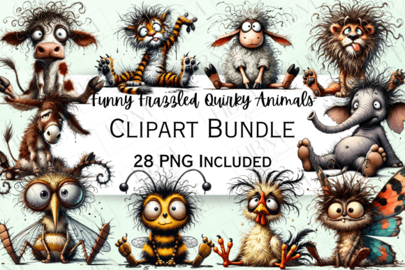 Funny Frazzled Quirky Animals Clipart: A Unique Addition to Your Creative Projects