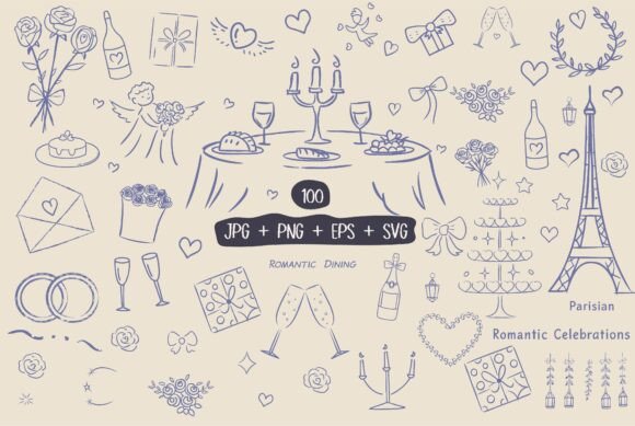 Hand Drawn Whimsical Wedding Doodle SVG