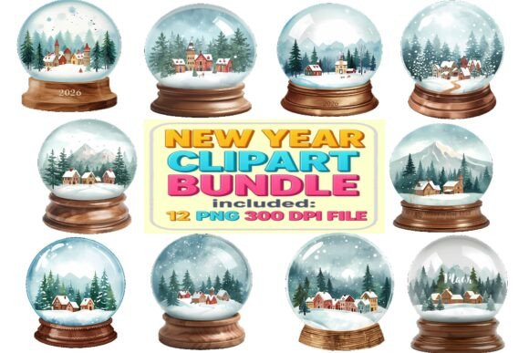 New Year Snow Globe Clipart PNG Bundle
