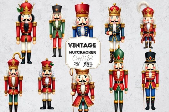 Nutcracker PNG Clip Art Set: Add Nostalgic Christmas Magic to Your Projects