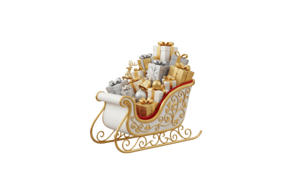 Ornate Santa's Sleigh Brimming with Gold: Elevating Holiday Designs with Premium Art