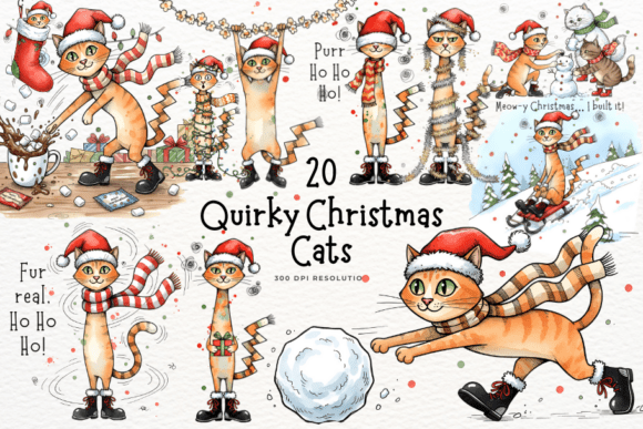Unleash Holiday Creativity with Quirky Doodle Christmas Cat Clipart