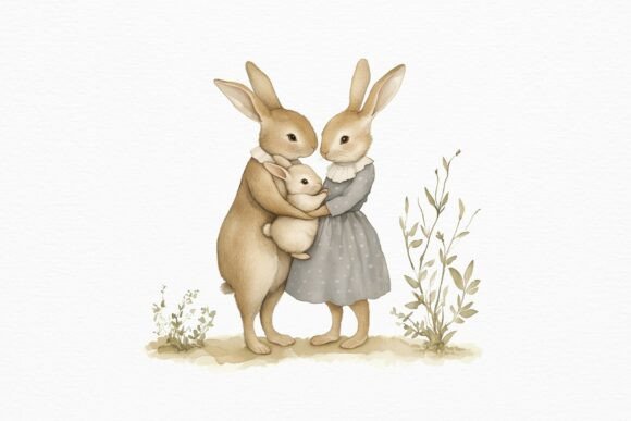 Vintage Rabbit Family Clipart: Timeless Charm for Creative Projects