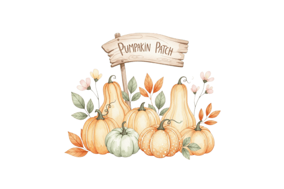 Watercolor Pumpkin Patch Autumn Gourds