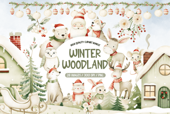 Winter Woodland Watercolor Clipart Set